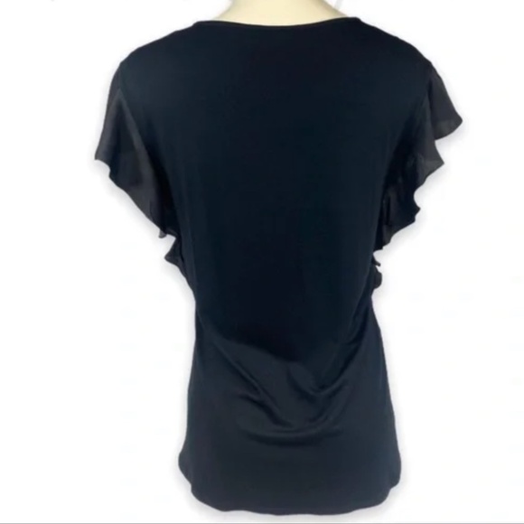 Halston Blouse V neckline Flounce shoulder Sleeveless Flowy Goth Romantic Size M - Picture 2 of 8